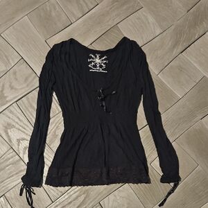 American Rag Black Lace Trim Blouse